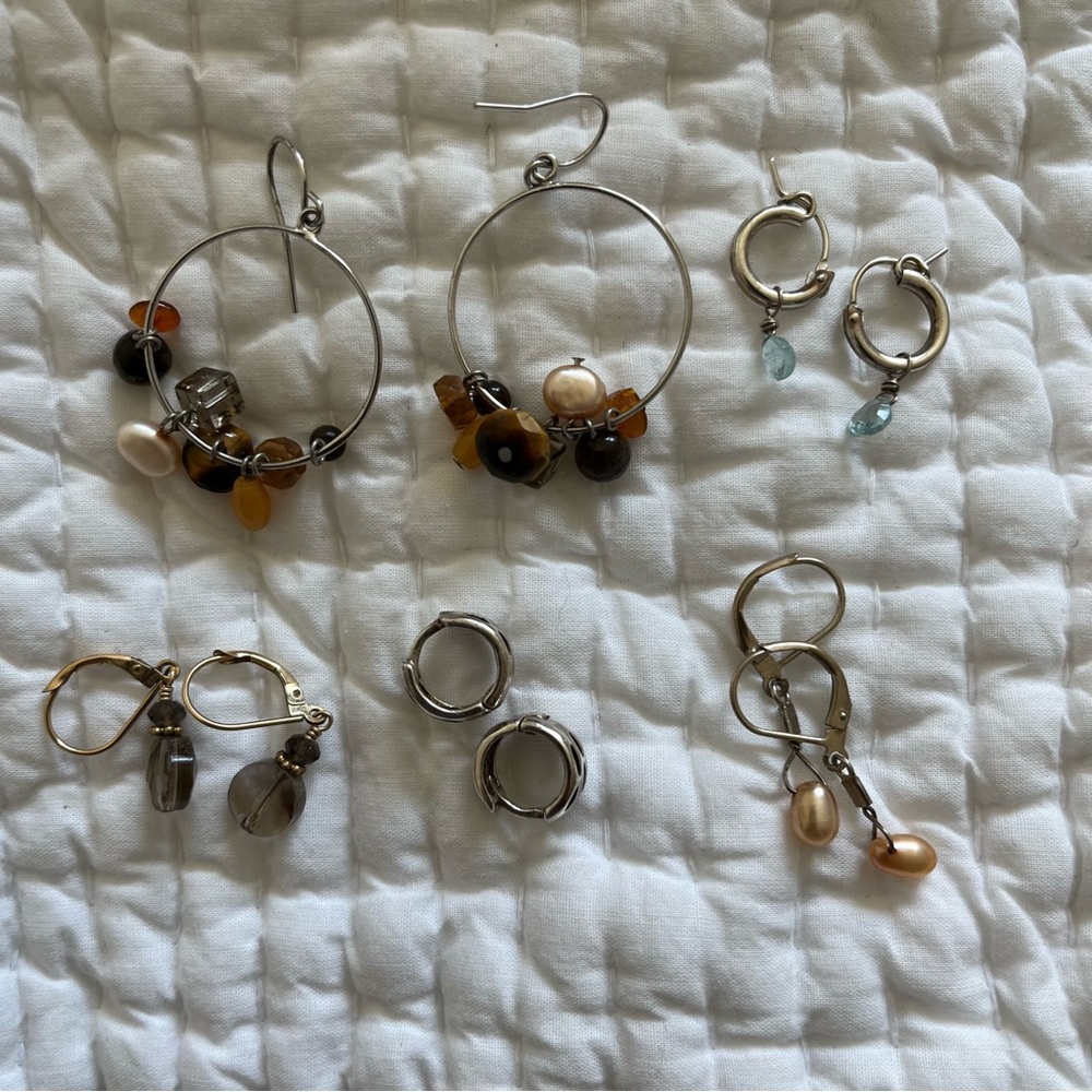 Five sets of Gold and Silver Hoop and Drop Earrings